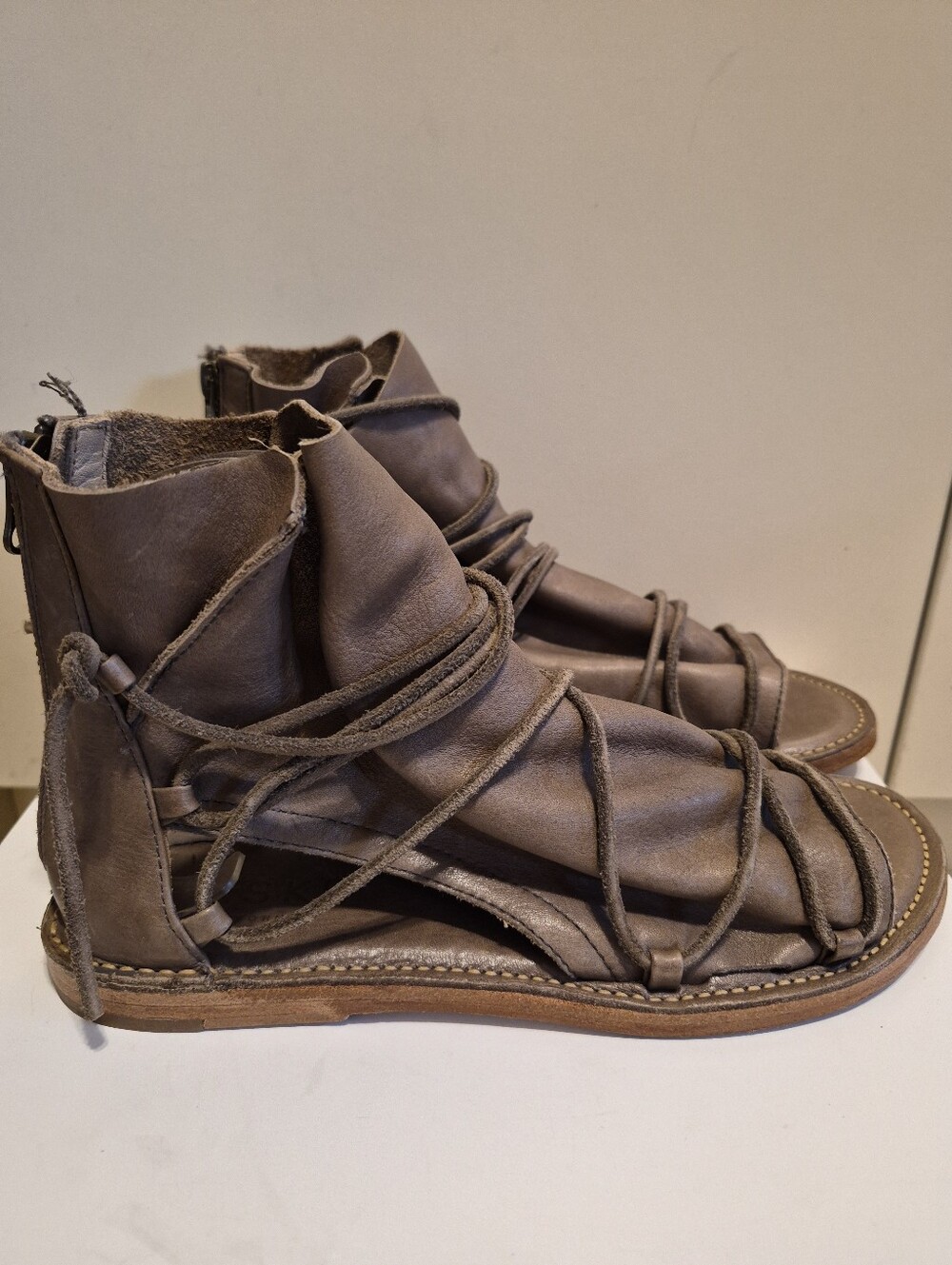 Women’s Brown Leather Lace-Up Gladiator Sandals